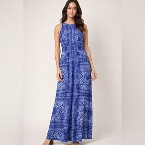 London Times Blue Geometric Maxi Dress